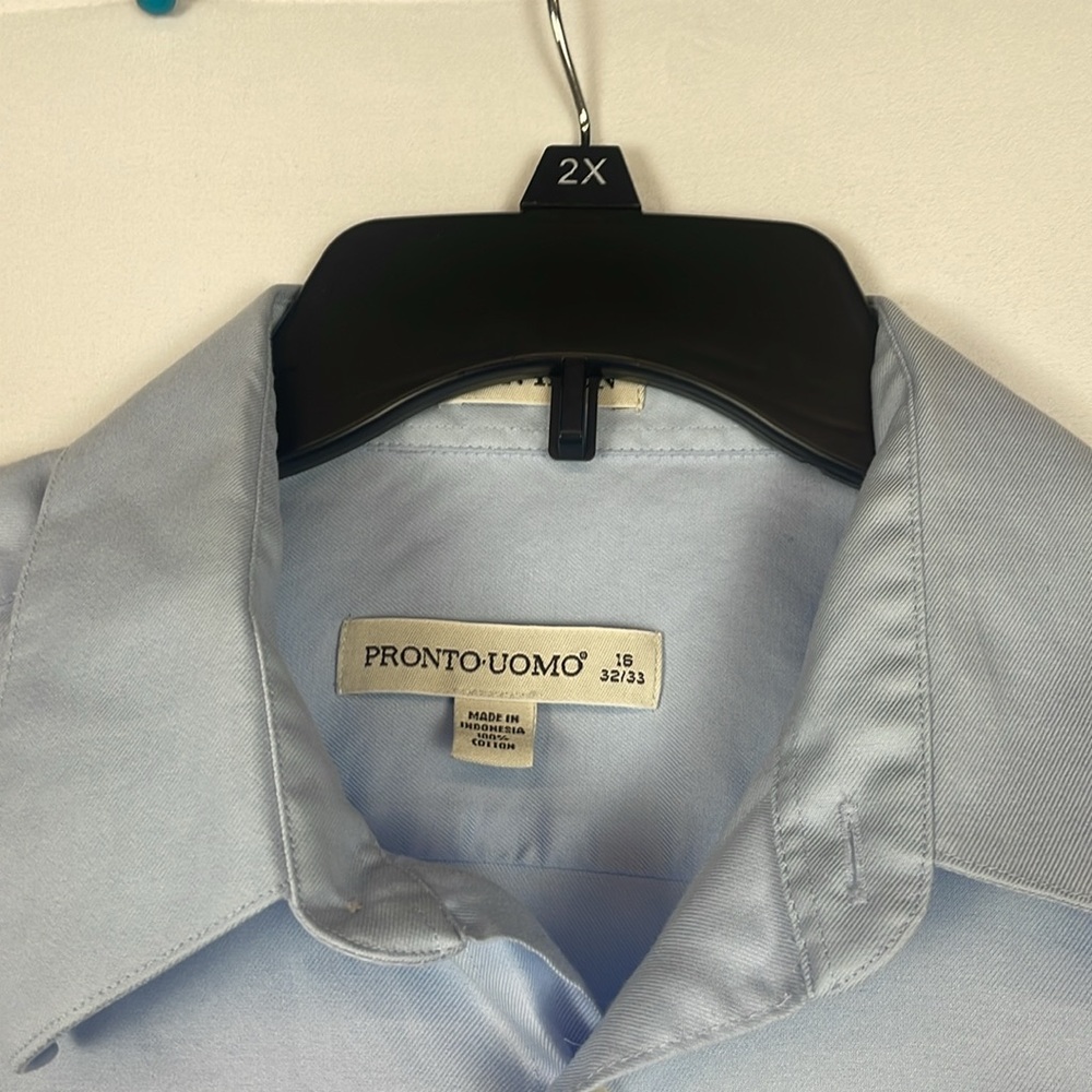 Pronto Uomo Nordstrom Blue Dress Shirt Classic Style - Size 16 (32/33) - Picture 7 of 7